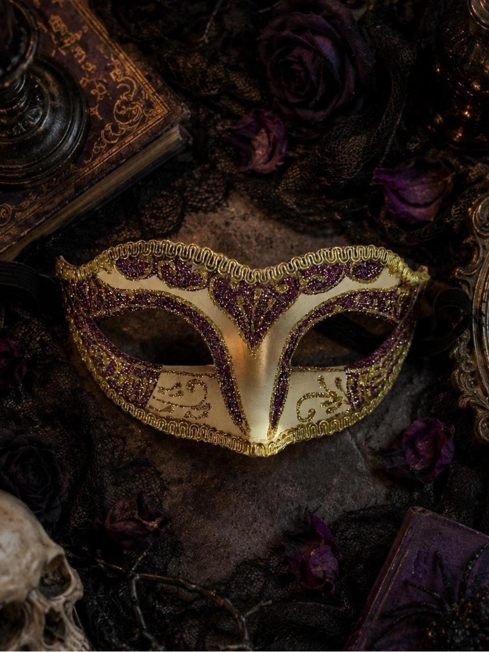Purple & Gold Glitter Venetian Masquerade Mask Costume Accessory